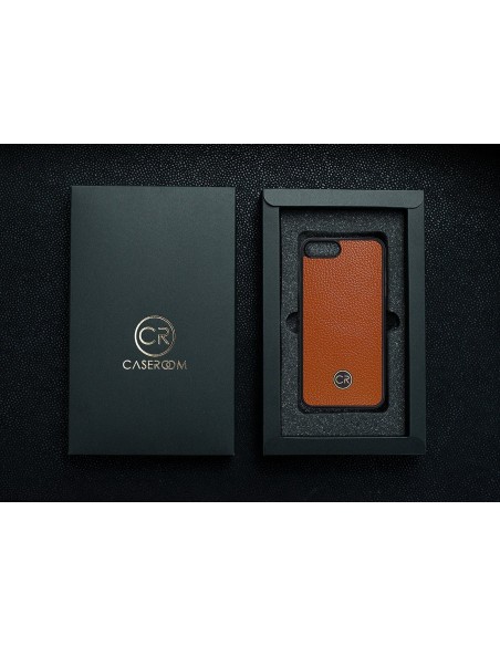 Etui premium skórzane, case na smartfon APPLE iPhone 8 PLUS. Skóra floater ruda ze złotą blaszką.