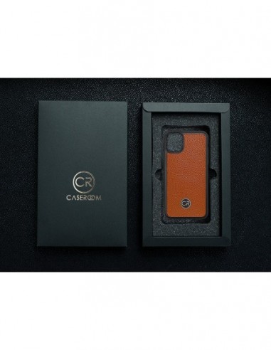 Etui premium skórzane, case na smartfon APPLE iPhone 11. Skóra floater ruda ze złotą blaszką.