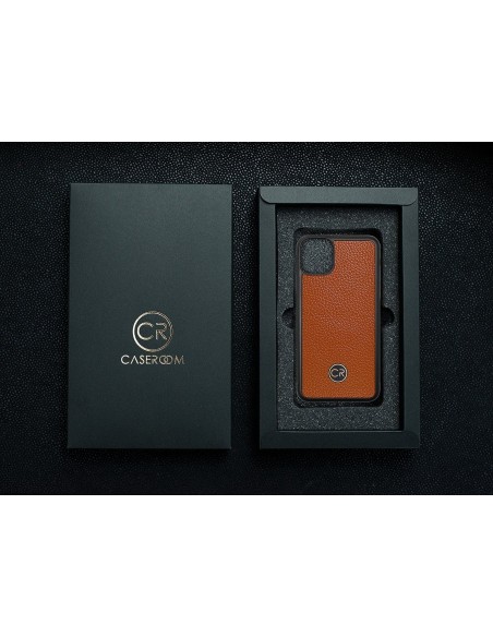 Etui premium skórzane, case na smartfon APPLE iPhone 11 PRO MAX. Skóra floater ruda ze złotą blaszką.