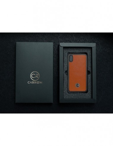 Etui premium skórzane, case na smartfon APPLE iPhone XS MAX. Skóra floater ruda ze złotą blaszką.
