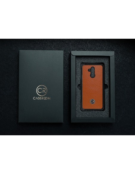 Etui premium skórzane, case na smartfon HUAWEI MATE 20 LITE. Skóra floater ruda ze złotą blaszką.