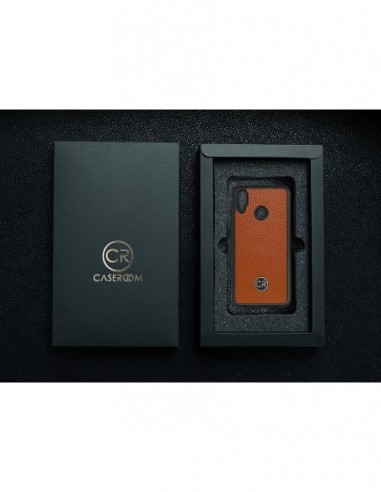 Etui premium skórzane, case na smartfon HUAWEI P20 LITE. Skóra floater ruda ze złotą blaszką.