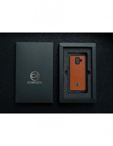 Etui premium skórzane, case na smartfon SAMSUNG GALAXY A6. Skóra floater ruda ze złotą blaszką.