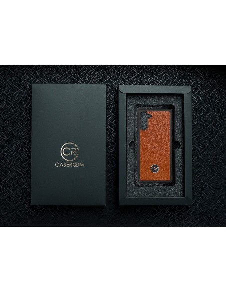 Etui premium skórzane, case na smartfon SAMSUNG GALAXY NOTE 10. Skóra floater ruda ze złotą blaszką.